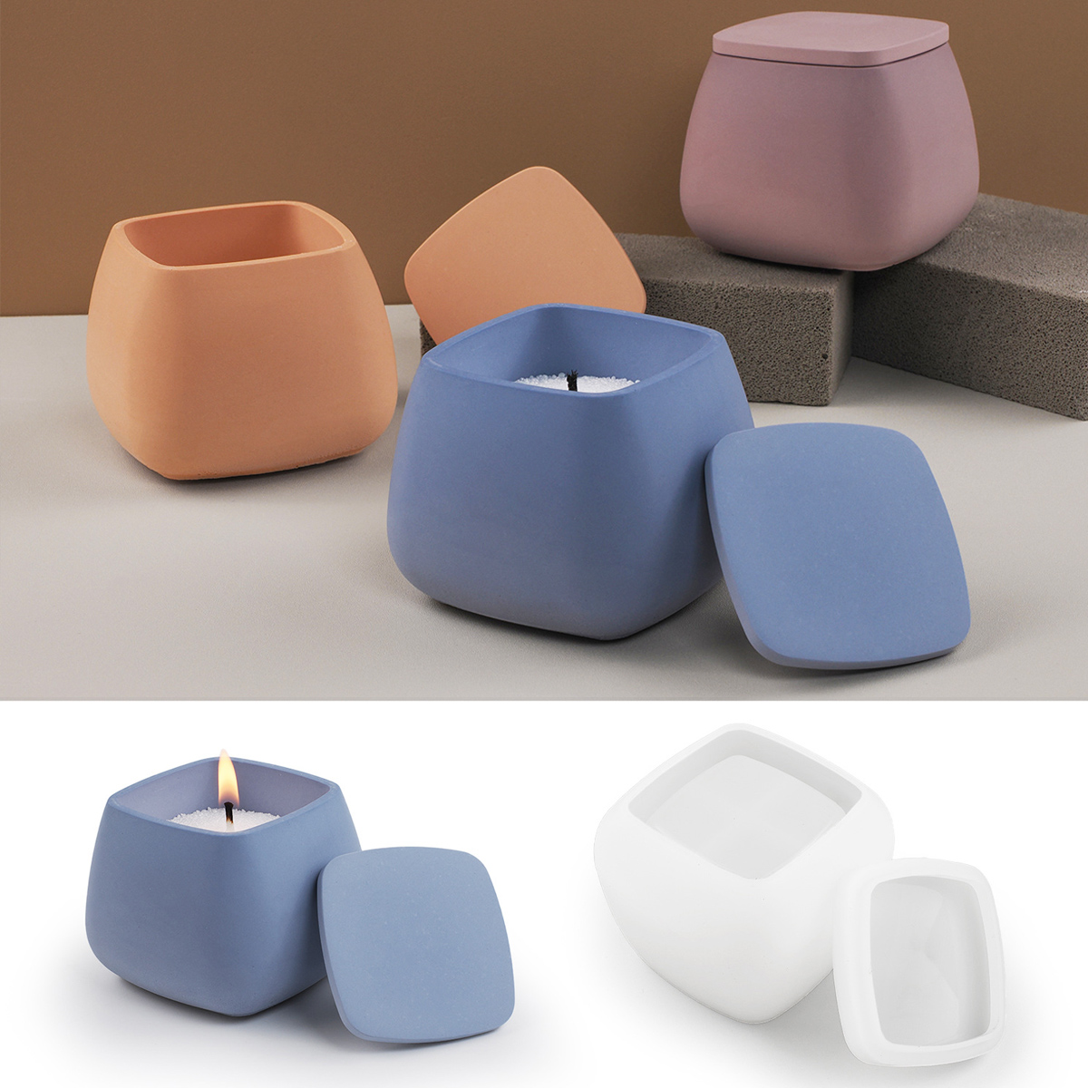 Candle Making Jars With Lids - جرة شمعة مربعة قالب من السيليكون