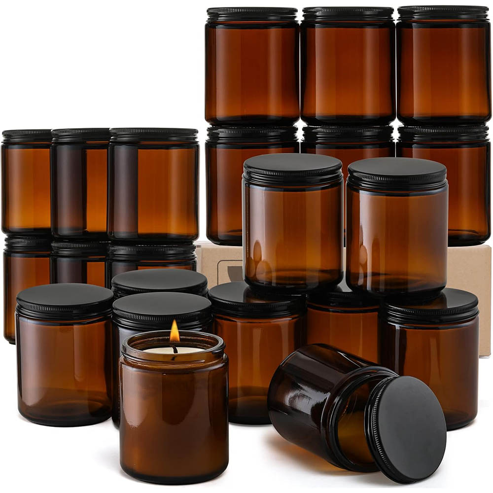 Candle Making Jars With Lids - أوعية زجاجية كهرمانية اللون سعة 8